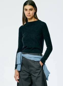 Discount Tibi Skinlike Mercerized Wool Soft Sheer Pullover Charcoal