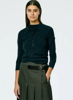 Sale Tibi Skinlike Mercerized Wool Shrunken Polo Charcoal