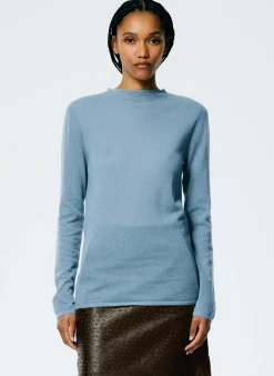 Best Tibi Skinlike Mercerized Wool Soft Sheer Pullover Blue Mist