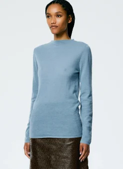 Best Tibi Skinlike Mercerized Wool Soft Sheer Pullover Blue Mist