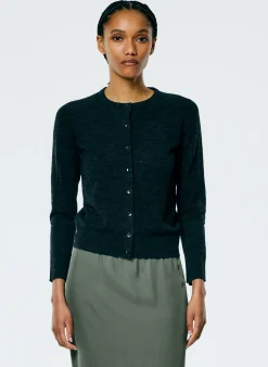 New Tibi Skinlike Mercerized Wool Shrunken Cardigan Charcoal