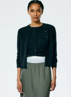 New Tibi Skinlike Mercerized Wool Shrunken Cardigan Charcoal
