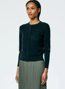 New Tibi Skinlike Mercerized Wool Shrunken Cardigan Charcoal