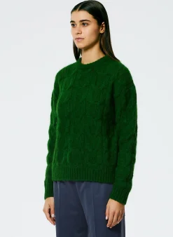 New Tibi Soft Mohair Cable Crewneck Easy Pullover Grass