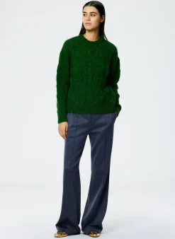 New Tibi Soft Mohair Cable Crewneck Easy Pullover Grass