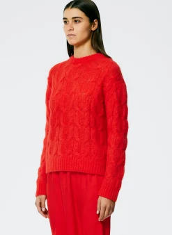 Clearance Tibi Soft Mohair Cable Crewneck Easy Pullover Red