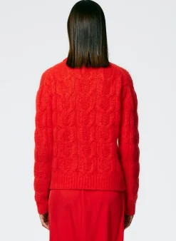 Clearance Tibi Soft Mohair Cable Crewneck Easy Pullover Red