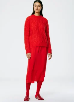 Clearance Tibi Soft Mohair Cable Crewneck Easy Pullover Red
