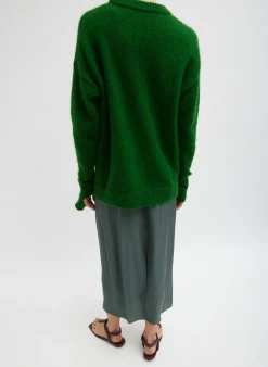Outlet Tibi Soft Mohair Crewneck Easy Pullover Grass
