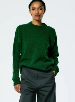 Outlet Tibi Soft Mohair Crewneck Easy Pullover Grass