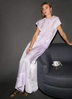 Hot Tibi Spring Acetate Shirred Circular Dress Pale Lavender