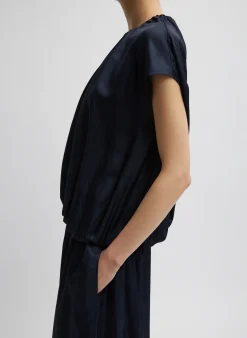 Discount Tibi Spring Acetate Shirred Circular Dress Dark Navy