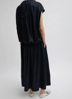 Discount Tibi Spring Acetate Shirred Circular Dress Dark Navy