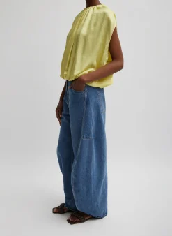 Hot Tibi Spring Acetate Shirred Neck Circular Top Yellow