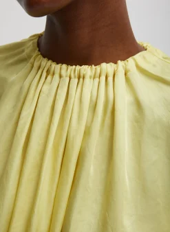Hot Tibi Spring Acetate Shirred Neck Circular Top Yellow