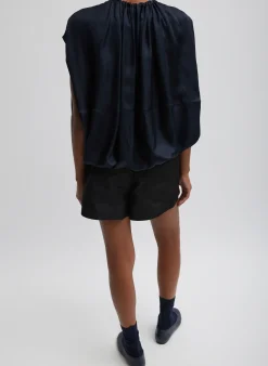 Discount Tibi Spring Acetate Shirred Neck Circular Top Dark Navy