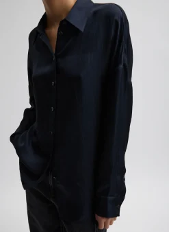 Online Tibi Spring Acetate Shirt With Cocoon Back Dark Navy