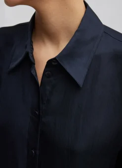 Online Tibi Spring Acetate Shirt With Cocoon Back Dark Navy