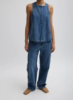 Clearance Tibi Spring Denim Tuck Jean Classic Blue