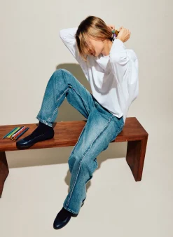 Clearance Tibi Spring Denim Tuck Jean Classic Blue