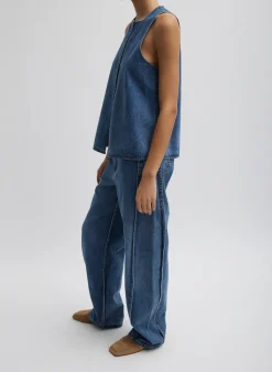 Clearance Tibi Spring Denim Tuck Jean Classic Blue