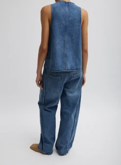Clearance Tibi Spring Denim Tuck Jean Classic Blue
