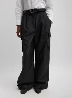 Hot Tibi Stella Crispy Nylon Pleated Cargo Pant Black
