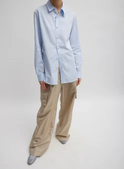 New Tibi Stella Crispy Nylon Pleated Cargo Pant Desert Sand