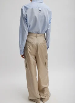 New Tibi Stella Crispy Nylon Pleated Cargo Pant Desert Sand