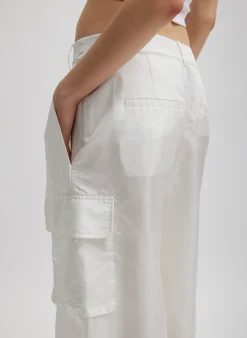 Discount Tibi Stella Crispy Nylon Pleated Cargo Pant White