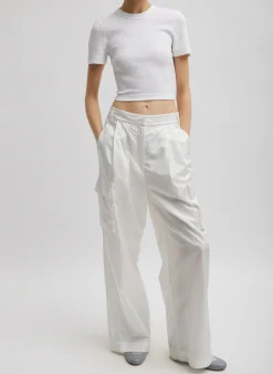 Discount Tibi Stella Crispy Nylon Pleated Cargo Pant White