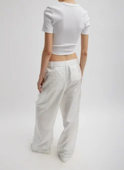 Discount Tibi Stella Crispy Nylon Pleated Cargo Pant White