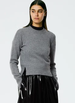 Tibi Stretch Cashmere Crewneck Pullover Heather Grey