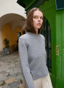 Tibi Stretch Cashmere Crewneck Pullover Heather Grey