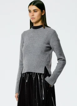 Tibi Stretch Cashmere Crewneck Pullover Heather Grey