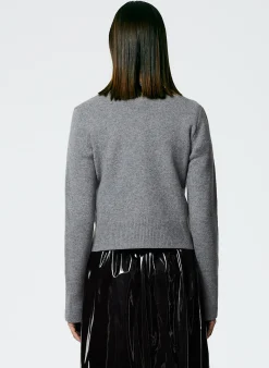 Tibi Stretch Cashmere Crewneck Pullover Heather Grey