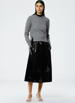 Tibi Stretch Cashmere Crewneck Pullover Heather Grey