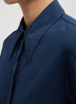 Sale Tibi Stretch Cotton Nylon Circular Sleeve Shirt Navy Blue