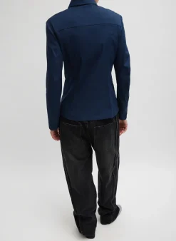Sale Tibi Stretch Cotton Nylon Circular Sleeve Shirt Navy Blue