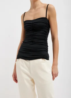 Tibi Stretch Light Weight Tech Knit Shirred Cami Black
