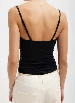 Tibi Stretch Light Weight Tech Knit Shirred Cami Black