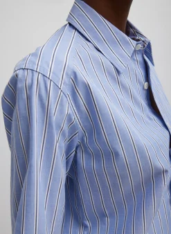 Best Tibi Striped Shirting Charlie Men's Slim Shirt Blue Multi