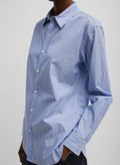 Best Tibi Striped Shirting Charlie Men's Slim Shirt Blue Multi