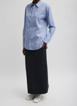 Best Tibi Striped Shirting Charlie Men's Slim Shirt Blue Multi
