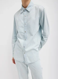 Tibi Summer Denim Charlie Slim Men's Shirt Bleached Denim