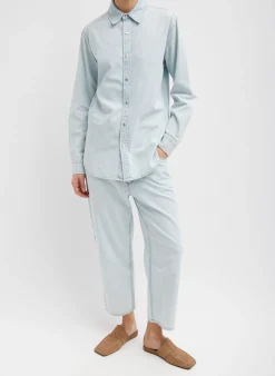 Tibi Summer Denim Charlie Slim Men's Shirt Bleached Denim