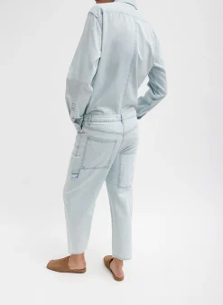 Tibi Summer Denim Charlie Slim Men's Shirt Bleached Denim