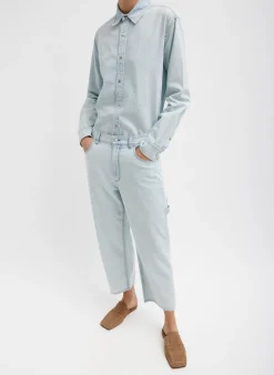 Clearance Tibi Summer Denim Cropped Slouchy Cargo Jean Bleached Denim