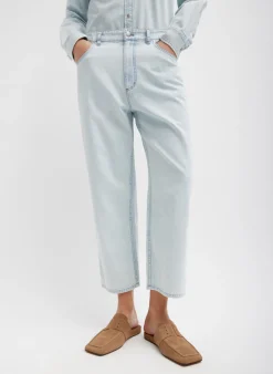 Clearance Tibi Summer Denim Cropped Slouchy Cargo Jean Bleached Denim