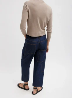 Best Tibi Summer Denim Cropped Slouchy Cargo Jean Indigo